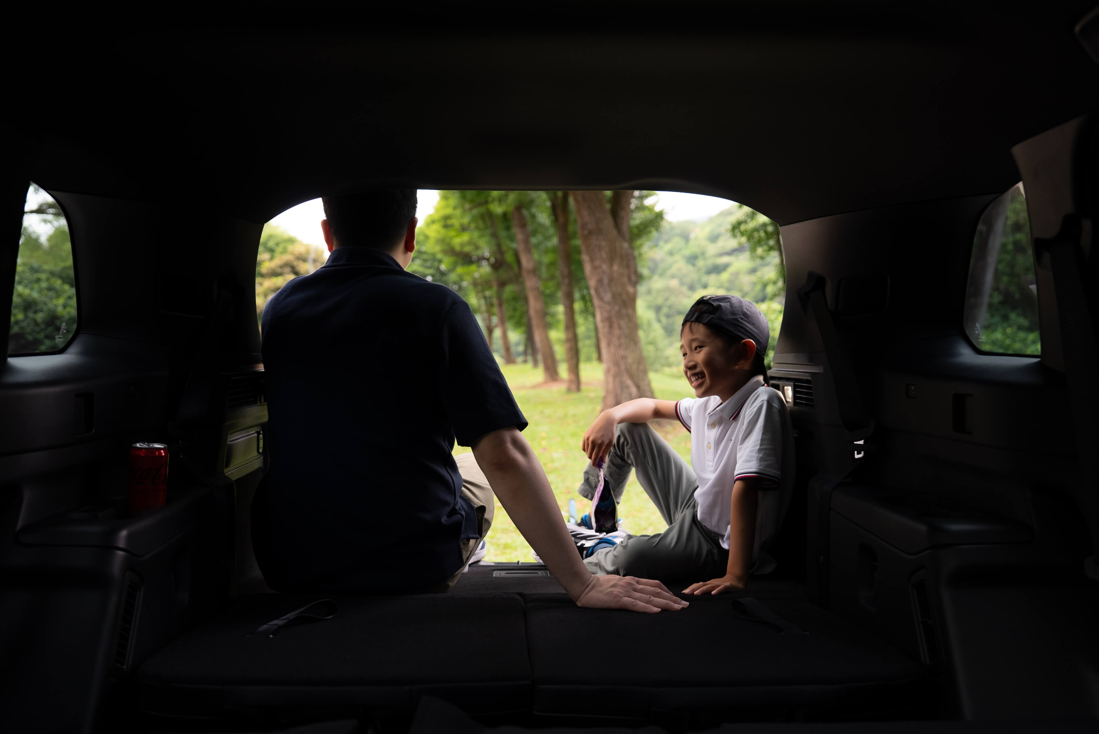 White Mazda SUV interior for family vacation